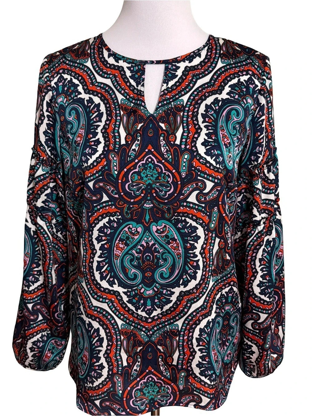 Paisley Long Sleeve Blouse in Blue & Red
